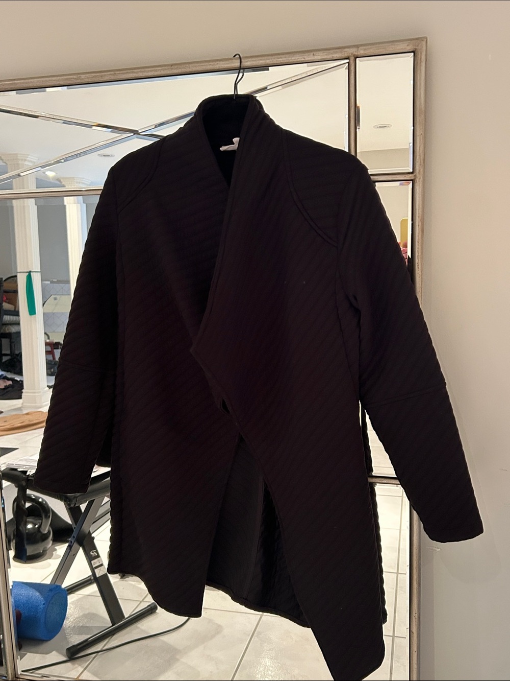 Steve Madden Black Quilted Draped Trench Coat